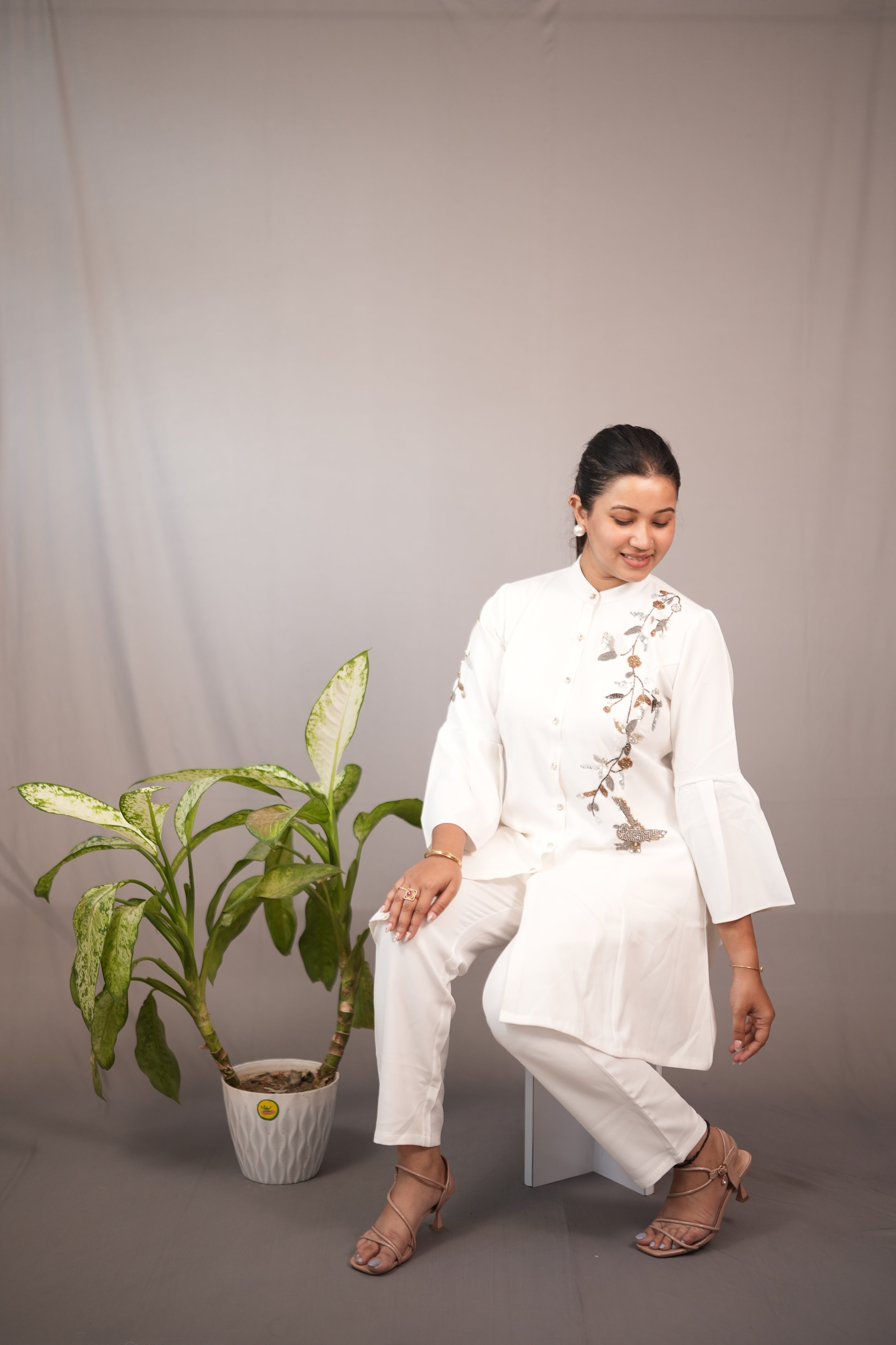 ivory botanical  co ord set