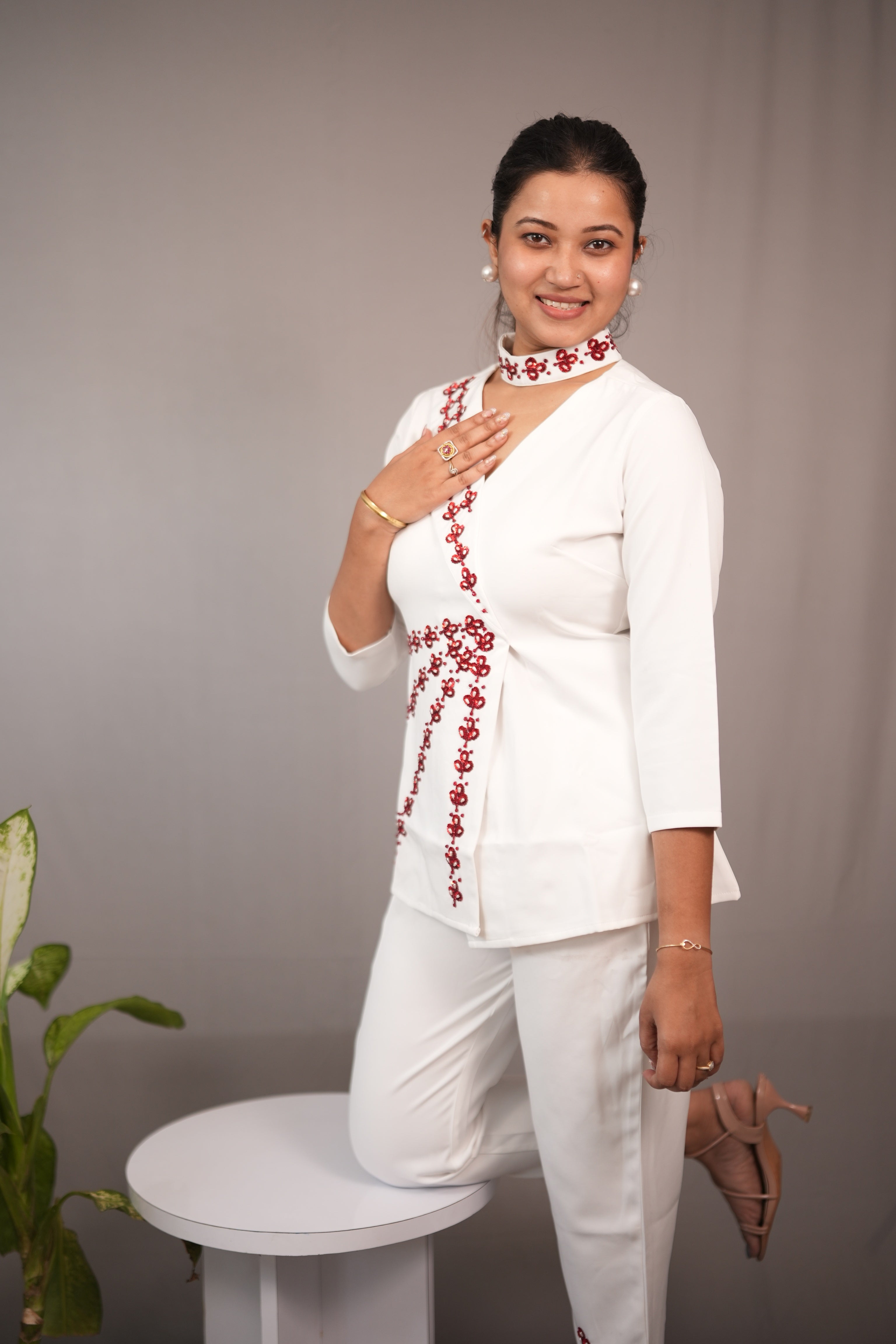 Red bloom wrap co ord set
