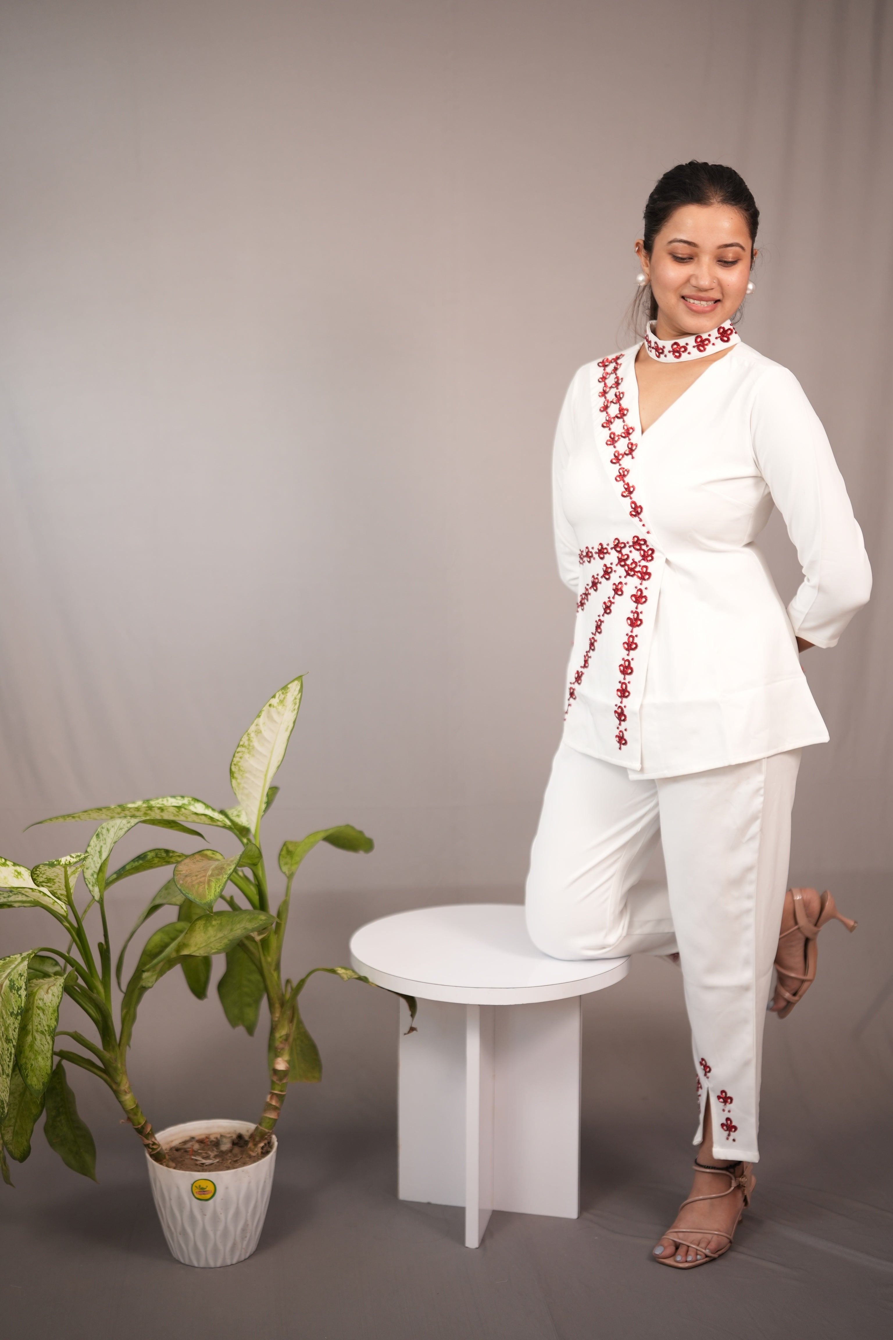 Red bloom wrap co ord set