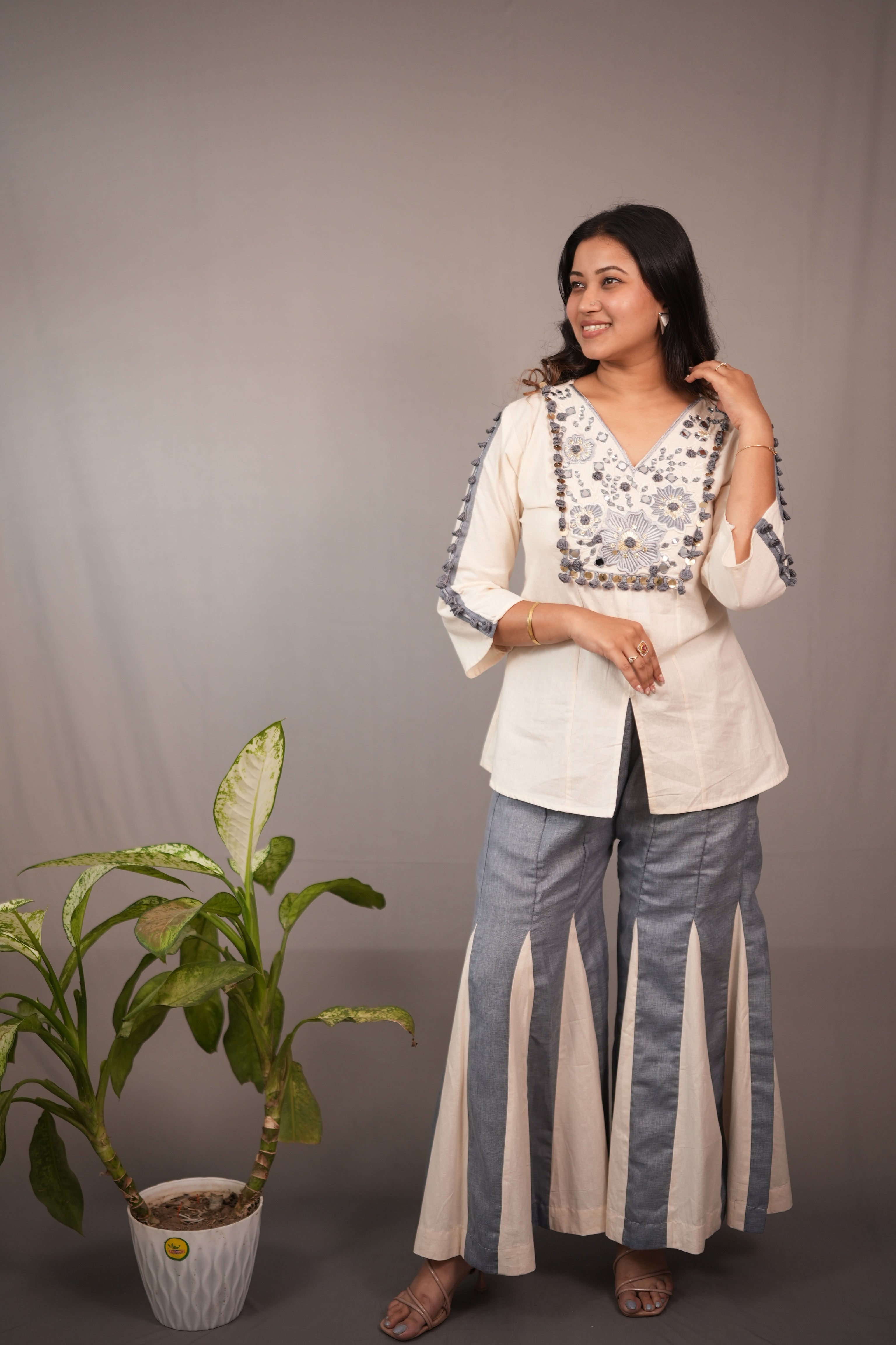 embroidered peplum co ord set