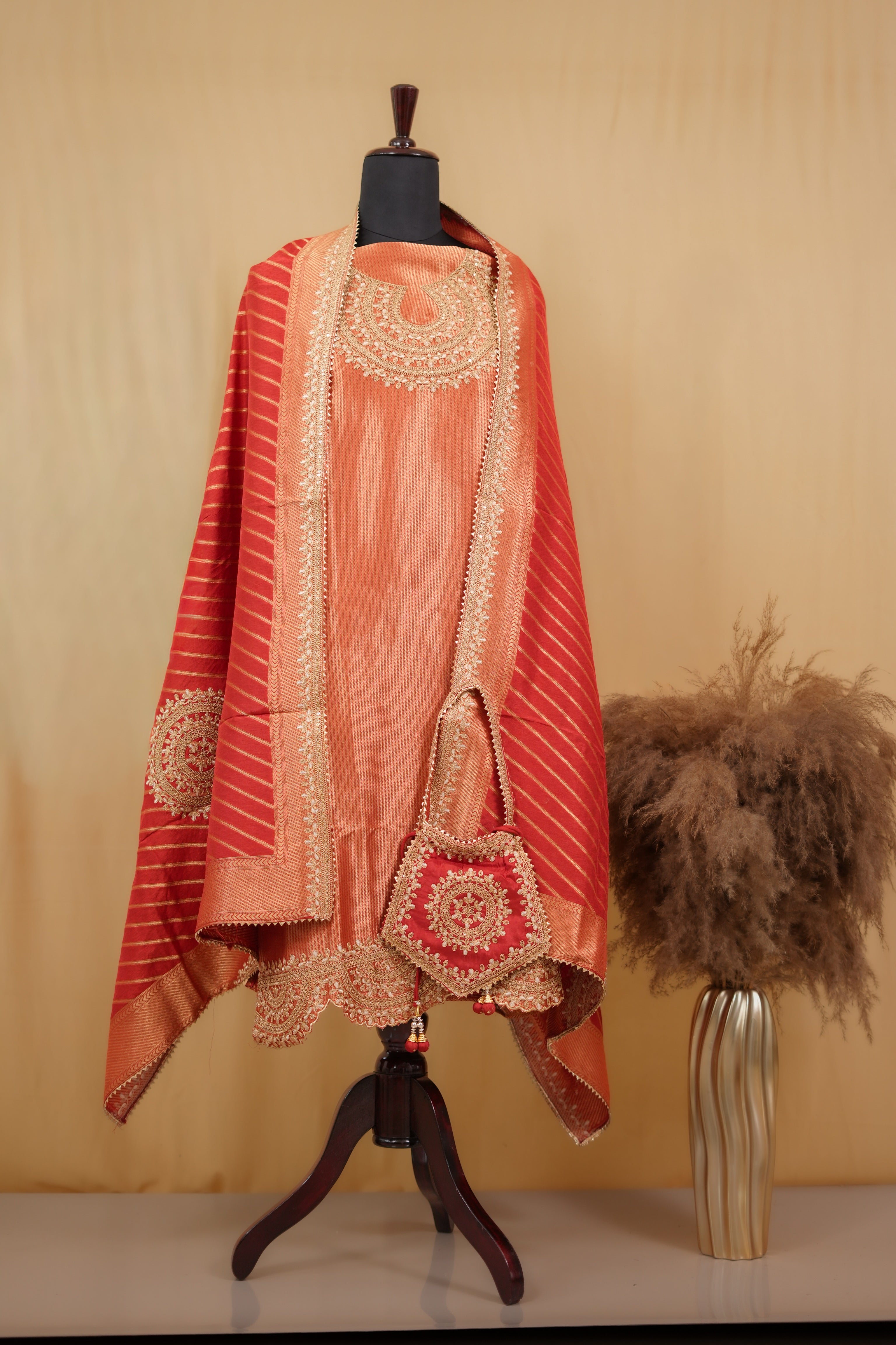 Terracotta Zari Craft unstitched suit