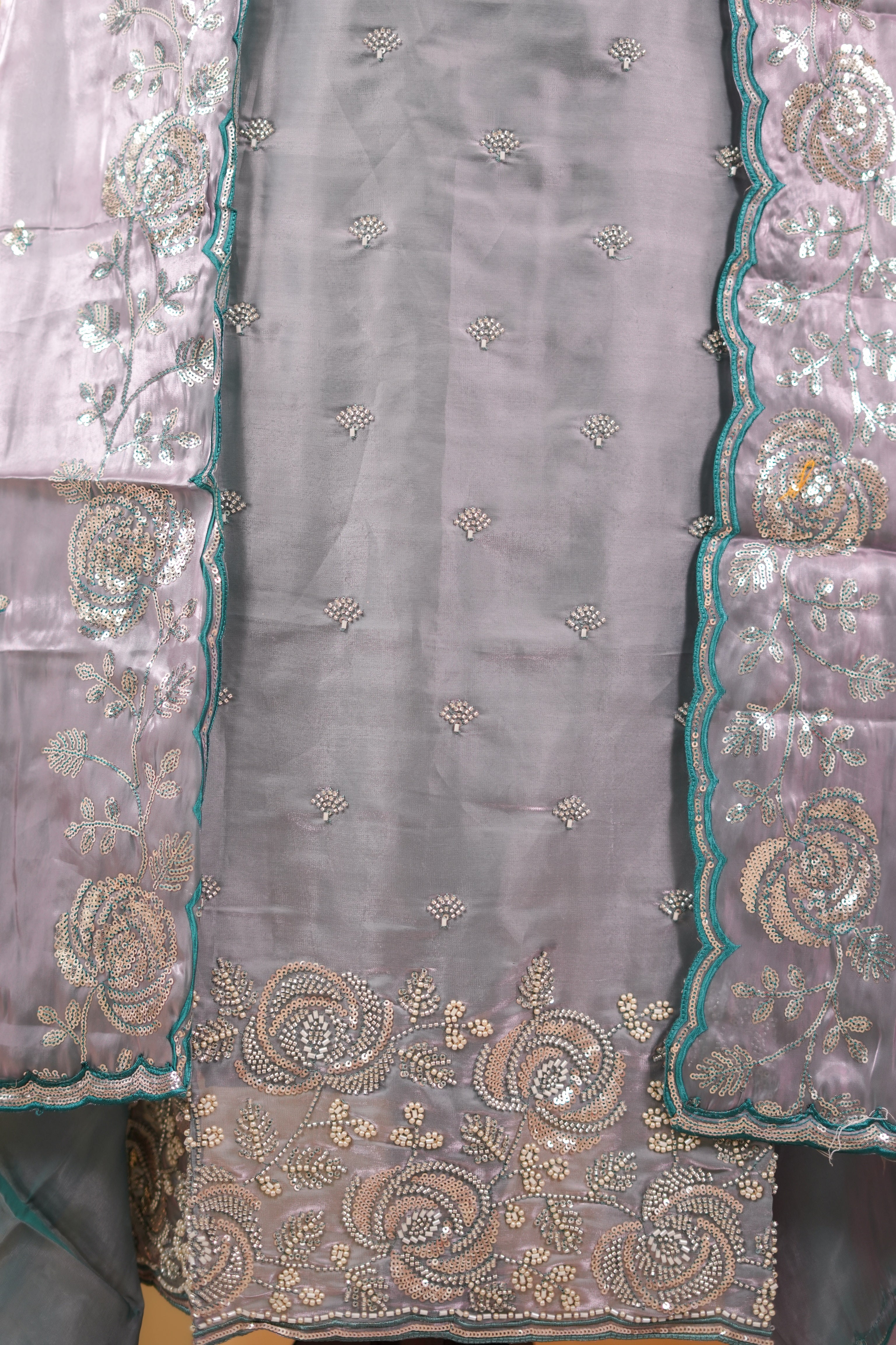 Enchanted Silver Petals unstitched suit