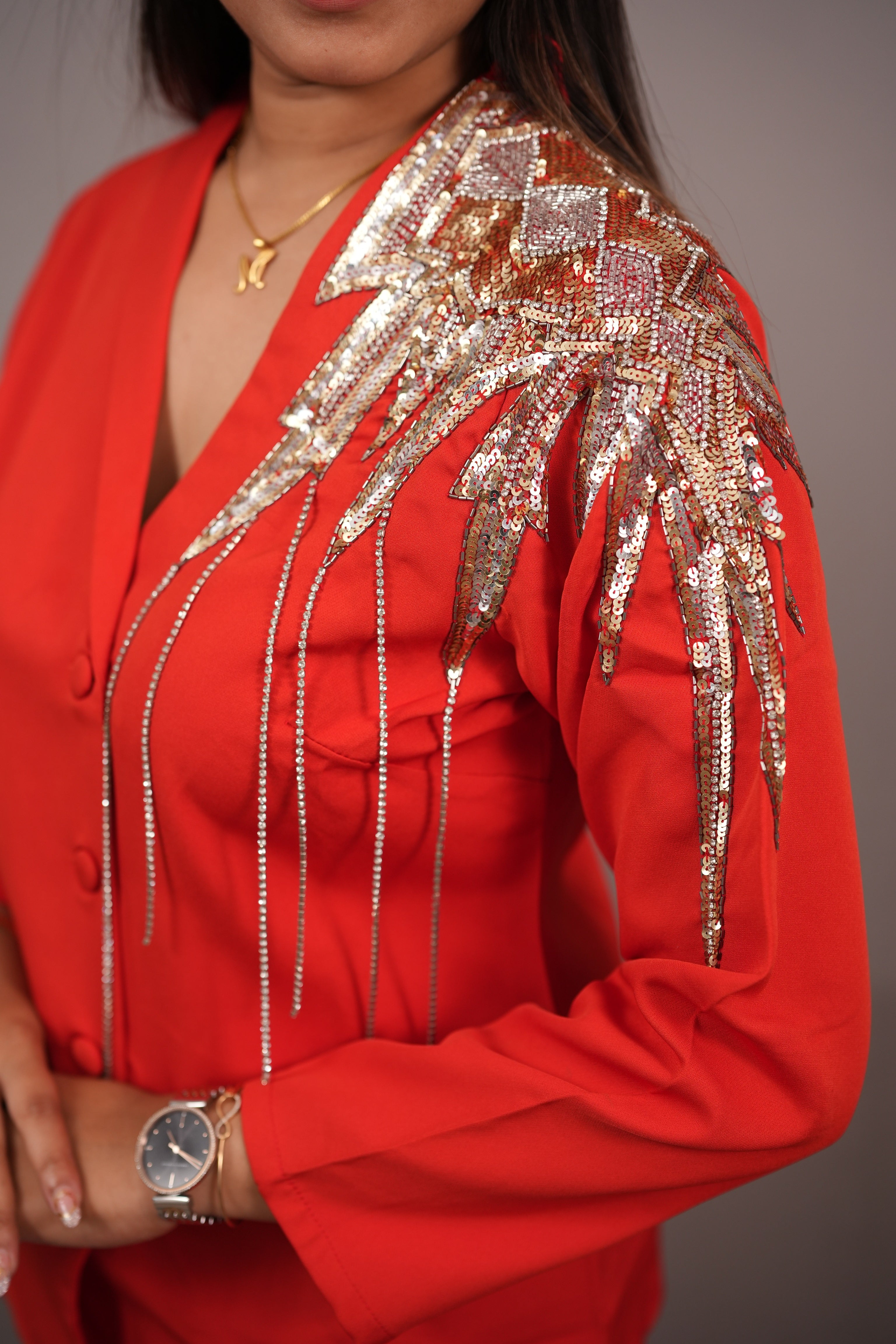 Embellished blazer set
